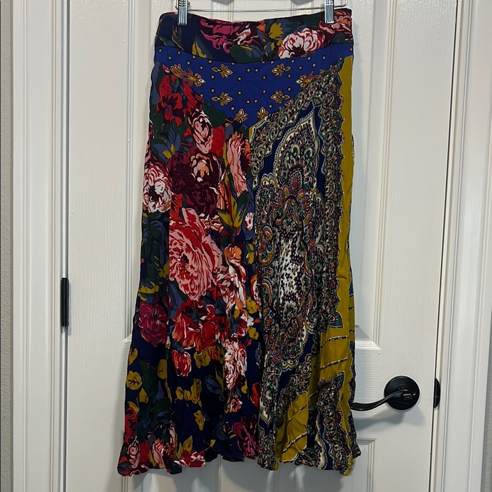 Anthropology Moulinette Soeurs Navy Floral & Mustard Paisley Maxi Skirt